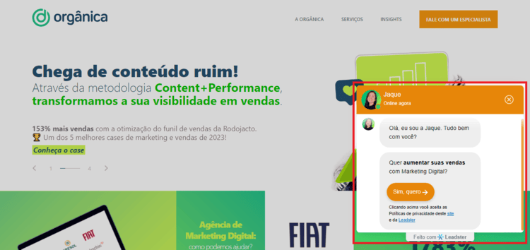 Chatbot automatizado no site da Orgânica