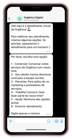 Exemplo de atendimento ao cliente da Orgânica Digital