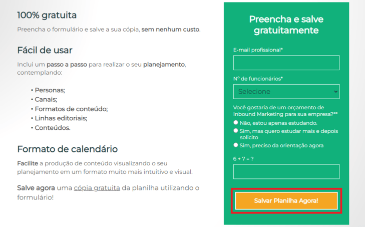 Exemplo de CTA em landing page da Orgânica