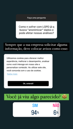 Stories no Instagram com caixa de perguntas e enquete