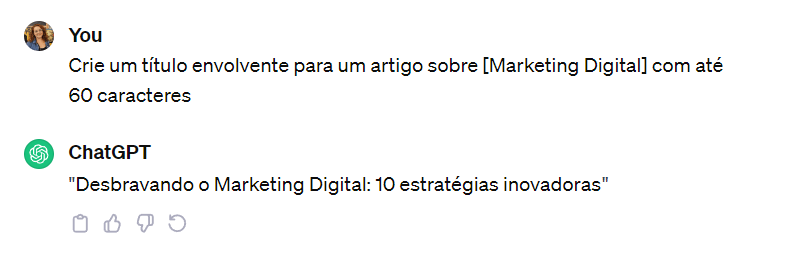 Exemplo de prompt para criação de título