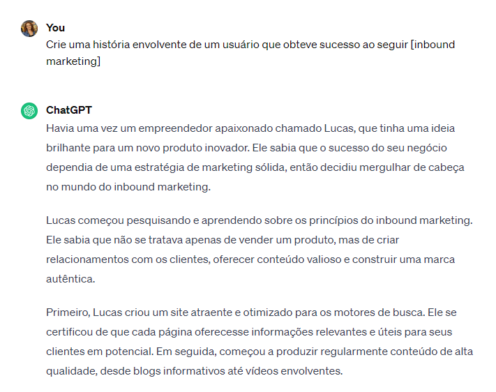 Exemplo de prompt para criação de storytelling