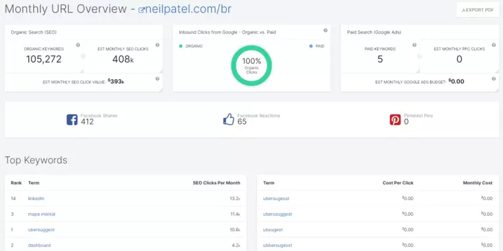 Visão geral do domínio Spy Fu