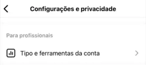 Menu de configurações e privacidade do Instagram