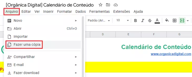 Calendário de Conteúdo da Orgânica