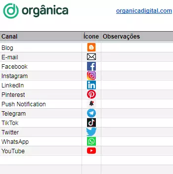 Calendário de Conteúdo da Orgânica