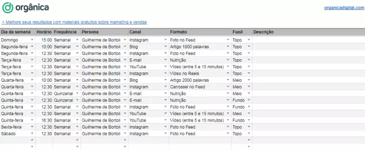 Calendário de Conteúdo da Orgânica