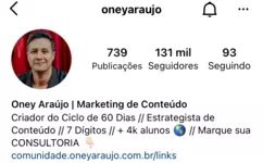 Print de perfil de Oney Araújo no Instagram
