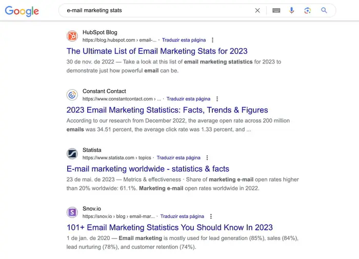 Pesquisa no google para "e-mail marketing stats"