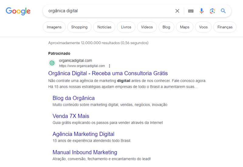 Pesquisa no Google para Orgânica Digital