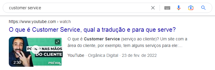 Pesquisa no Google para Customer Service