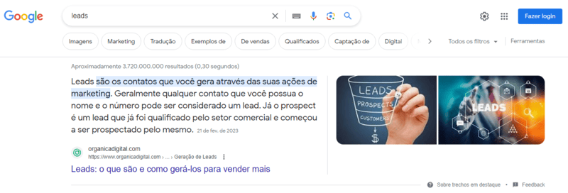 Orgânica no Google para leads