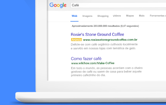 Anúncio na rede de pesquisa do Google