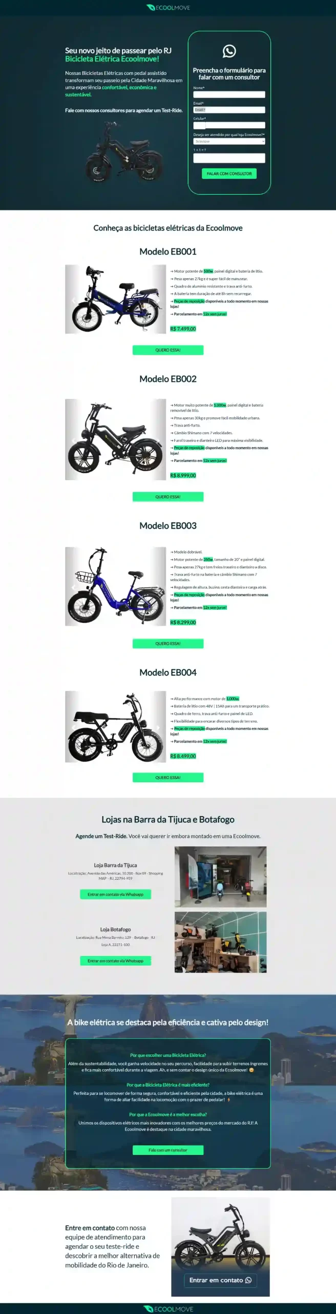 Página de vendas: o que é e como criar a sua do zero Conheça as bicicletas elétricas da Ecoolmove, com modelos que oferecem conforto, eficiência e design moderno para passeio no Rio de Janeiro.