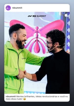 Nossa trajetória no RD Summit: conquistas e aprendizados Post no perfil do Instagram do evento RD Summit promovendo a troca de ideias inovadoras.