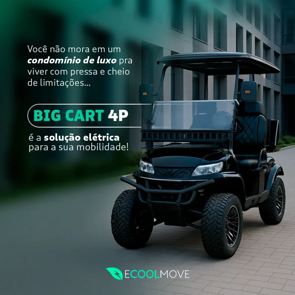 Carrinho elétrico preto Big Cart 4P para mobilidade em condomínios