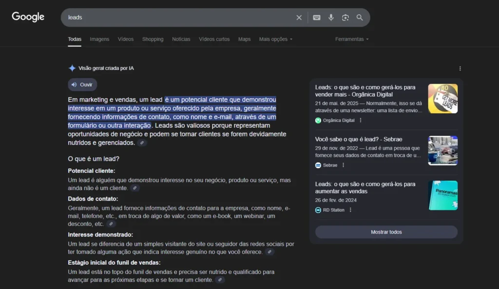 Definição de lead em marketing e vendas como potencial cliente que demonstra interesse em produto ou serviço fornecendo informações de contato
